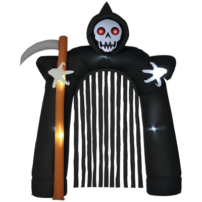 Produktbild von Große Halloween-Gartendekoration Sensenmann-Torbogen selbstaufblasbar LED-Beleuchtung 2,85 m
