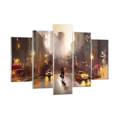 Produktbild von Bilder auf glas - 5 Teile - Manhattan Paar Straße - 150x100cm - Glasbilder - Wandbilder - Bilder - zum Aufhängen bereit - Wanddekoration aus Glas - Glas Bilder - Wandbild auf Glas - GEA150x100-4298