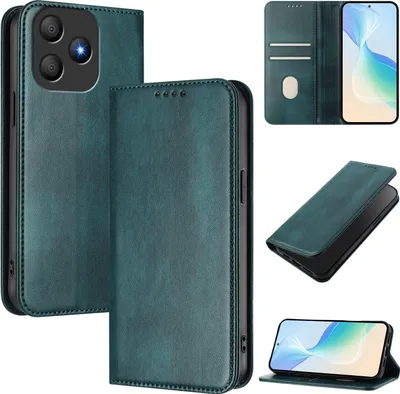 Produktbild von Handyhülle für Blackview Wave 9C, Vintage Leder RFID Schutz Kartenfach Standfunktion Magnetische Klapphülle Grün
