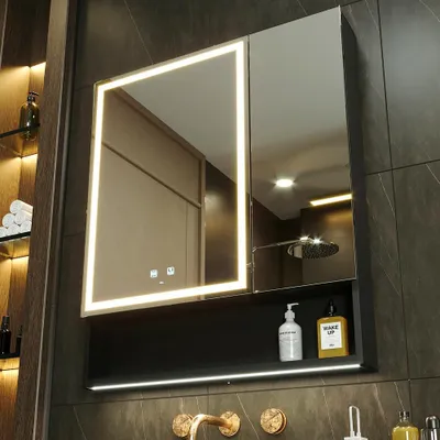 Spiegelschrank 2-türig 75x85 cm mit LED, Anti-Beschlag, Steckdose, USB