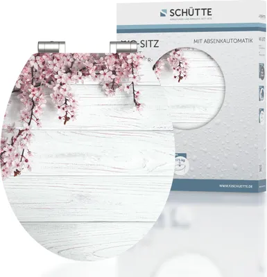 Obrázek produktu pro SCHÜTTE WC sedátko FLOWERS AND WOOD vysoký lesk s dřevěným jádrem z MDF, lesklé WC sedátko s mechanismem měkkého zavírání, WC sedátko