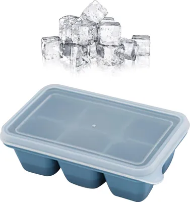 Produktbild von Silikon Eiswürfelform 6 Fächer – auslaufsicher, wiederverwendbar, mit Deckel, flexible Ice Cube Tray mit leichtem Herauslösen, Blau