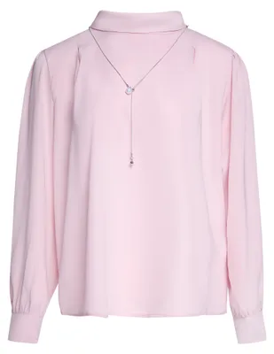 Produktbild von Damen Bluse rosa Größe S aus Webstoff in klassischer Form mit Stehkragen und langen Ärmeln