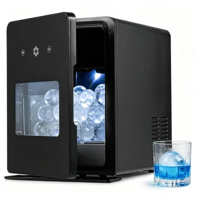Produktbild von KOMFOTTEU Eiswürfelbereiter für 5 cm Eiskugeln, Kugel Eiswürfelmaschine mit 1,6L Wassertank, 150 Stück pro Tag, selbstreinigende Eismaschine für Whisky & Cocktail,leise 42dB, Schwarz