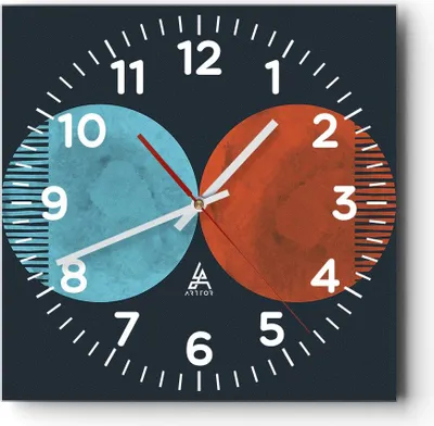 Produktbild von Wanduhr - Quadrat - Glasuhr - Abstraktion Blau Rot - 30x30cm - Schleichendes Uhrwerk - Lautlos - zum Aufhängen bereit - Dekoration Modern - Wanddekoration aus Glas - C4AC30x30-4720