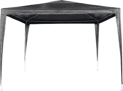 A black gazebo tent on a white background.