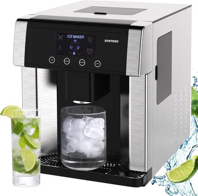 Produktbild von Syntrox Germany Digitaler 2 in 1 Eiswürfelbereiter Turku – Eiswürfelmaschine mit Eiswasserfunktion und LCD – 0,5 kg Eis pro Stunde – 3 Größen