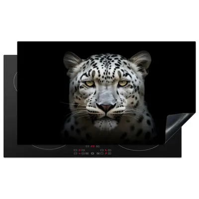 Produktbild von KitchenYeah© Herdabdeckplatte Wildtiere - Leopard - Porträt - Schwarz , 89x51cm, Küche Deko, Glaskeramikkochfeld Herdabdeckung, Abdeckplatte fùr Kochfeld