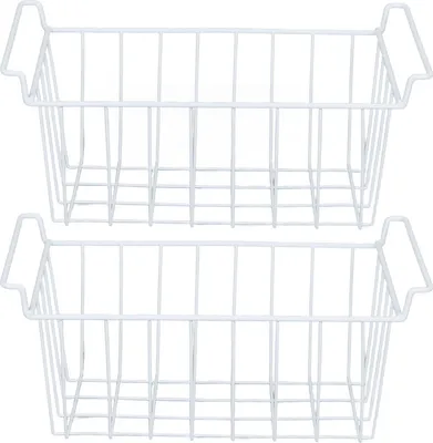 Zdjęcie produktu dla zestaw 2 dużych koszy drucianych do lodówki i zamrażarki - organizery domowe z uchwytami, 48,5 x 24,5 x 20 cm do spiżarni