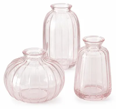 Produktbild von Dekovase im 3er Set aus Glas 3 Formen Oval, Flasche und Rund Tischdekoration Blumenvase -  Rosa