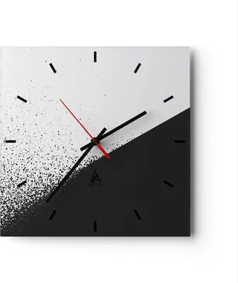 Produktbild von Wanduhr - Quadrat - Glasuhr - Schwarzweiß Hintergrund Geometrie - 40x40cm - Schleichendes Uhrwerk - Lautlos - zum Aufhängen bereit - Dekoration Modern - Wanddekoration aus Glas - C3AC40x40-4989