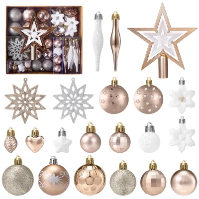 Weihnachtskugeln, 58 Stück, Weiß/Roségold, Kunststoff, rund, 3-7 cm