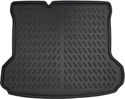 A black rubber car trunk liner with a textured pattern.