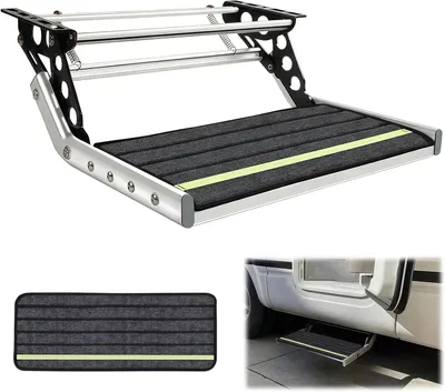 Productafbeelding van Handmatige trap, inklapbare opstap voor caravan, camper en bestelwagen met antislipmat, eenlaags opstapplateau, maximaal draagvermogen 200 kg