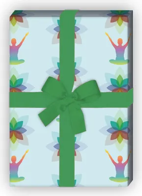 Produktbild von Buntes yoga Meditations Geschenkpapier mit Blüten auf hellblau - G7501, 32 x 48cm