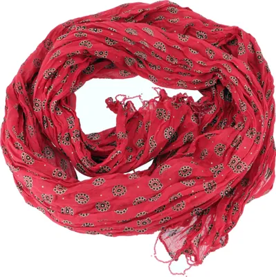 Produktbild von Indisches Baumwolltuch, Leichter Schal mit Golddruck, Perlenbordüre - Rot/schwarz, Uni, Baumwolle, 190*95 cm, Sarongs & Tücher