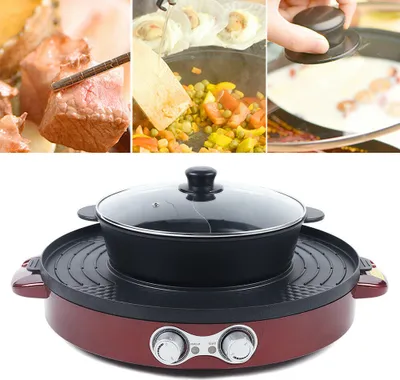 Obrázek produktu pro Elektrická multifunkční grilovací pánev 2 v 1 Kulatý bezkouřový gril 2200W (červená)