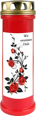 Produktbild von Grabkerze Rot, Brenndauer: 100 Stunden ( 4 Tage ), Motiv: Rose Ranke