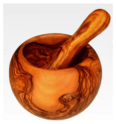 Produktbild von Gewölbter Mörser mit Stößel aus Olivenholz, 12 cm