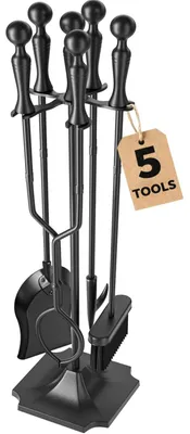Produktbild von 5-teiliges Kaminwerkzeug-Set mit Holzgriff