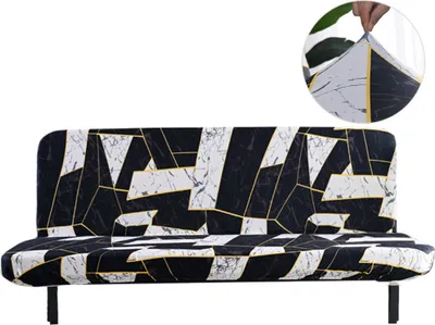 Obrázek produktu pro Elastický kryt bez područek na pohovku Bez područek na pohovku Stretch Futon Ochranný kryt 3-sedák Plně skládací pohovka Štít pro rozkládací pohovku bez područek ( Černá-bílá )