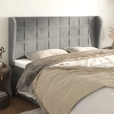 Produktbild von vidaXL Kopfteil mit Ohren Hellgrau 203x23x118/128 cm Samt - Kopfteil - Kopfteile - Bett-Kopfteil - Bettkopfteil