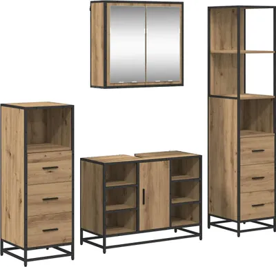 Imagen del producto de vidaXL Juego de muebles de baño, 4 piezas, roble artesanal, 80 x 33 x 60 cm