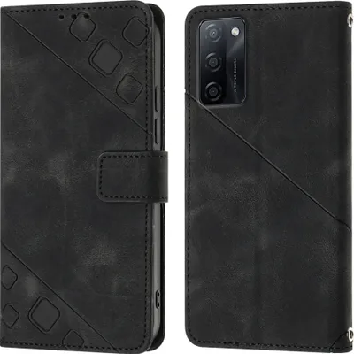 Produktbild von Hülle für OPPO A55S 5G Prägung Flip Leder Brieftasche Schutzhülle mit Ständer Schwarz
