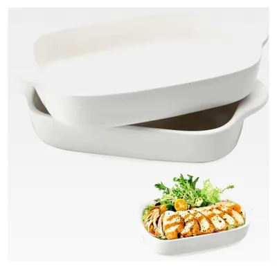 Produktbild von 2 Stück Keramik Auflaufform, Lasagneform, 23,2*14,2*4,5 cm Rechteckige Kleine Auflaufform mit Griff, Rechteckige Backform aus Keramik für Lasagne, Tiramisu und Auflauf (Weiß)
