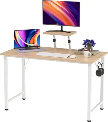 Produktbild von Schreibtisch mit Höhenverstellbar Monitorständer,Computertisch PC-Tisch,Gaming-Tisch Schreibtisch für Schlafzimmer,Büro,Bett,Sofa 100x50x75cm Holzfarb