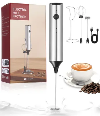 Produktbild von Milchaufschäumer Milchschäumer Handmilchaufschäumer - Doppelter Schneebesen - 3 Geschwindigkeitsstufen - USB-Akku - Edelstahl