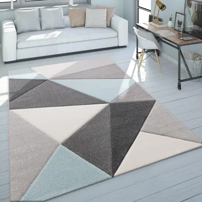 Image de Tapis design Contours modernes Triangles tendance Gris pastel Turquoise Dimensions 80 x 150 cm