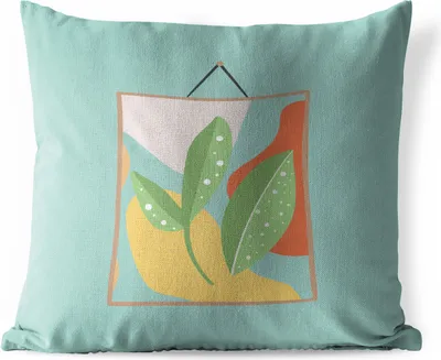 Produktbild von MuchoWow® Outdoor Kissen - Blätter - Pflanze - Rahmen - Farben - 45x45 cm - Wetterfest - Lounge Kissen - Fotokissen - Dekoratives Kissen