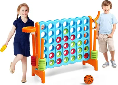 Produktbild von Riesiges 4 Gewinnt Spiel mit Basketballkorb und Wurfspiel, Strategiespiel für Kinder und Erwachsene, 4 in Einer Reihe, Brettspiel Spielzeug,Vier in Reihespiel Kinderspiel (Blau+Orange)