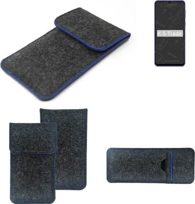 Produktbild von K-S-Trade Handy-Hülle Schutz-Hülle kompatibel mit Ulefone Note 6 Filztasche Pouch Tasche Case Sleeve Filzhülle dunkelgrau, blauer Rand
