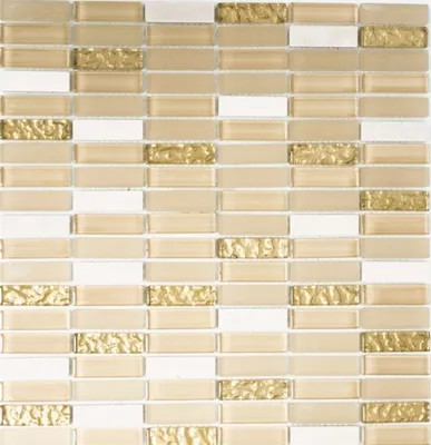 Produktbild von Mosaikfliese Transluzent weiß gold Stäbchen Glasmosaik Crystal Stein weiß matt gold MOS87-1202