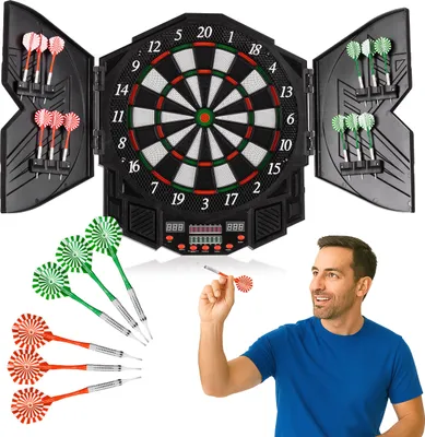 A man is about to throw a dart at a dartboard.