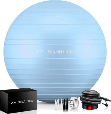 Produktbild von EliteAthlete® Gymnastikball Sitzball Büro ergonomisch mit Anti Burst System - Fitness Yoga Pilates Schwangerschaft - Schwangerschaftsball Fitnessball Yogaball - Yoga Ball inkl. Luftpumpe, Farbe:Frosty Cloud, Größe:65 cm
