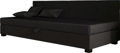 Produktbild von AURA SOFA  Boxspringbett  SILO BIZ 80x195 Komplett-Set mit Bonell Matratze, Polsterbett mit Bettkästen - Schwarz, MONOLITH 97
