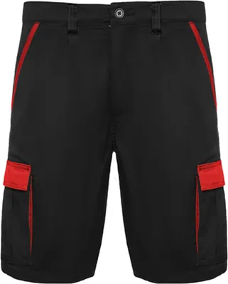 Immagine prodotto di Roly Workwear BE8409 | Pantaloncini Tahoe da S a 3XL - Colore: Nero 02/Rosso 60 - Taglia: M