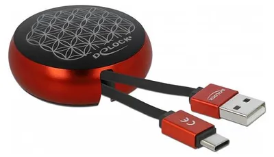 Produktbild von DeLOCK USB 2.0 Aufrollkabel Typ-A zu USB-C™ schwarz / rot, 0,92 m, USB A, USB C, USB 2.0, Schwarz, Rot