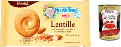 Produktbild von 3x Mulino Bianco Lentille Linsenkekse mit Linsenmehl und Mandelstückchen 220g + Italian gourmet polpa 400g