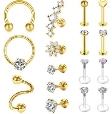 Obrázok produktu pre Sada piercingových ihiel z chirurgickej ocele, vhodné na piercing chrupavky, 16G, 1,2 x 6/8 mm, zlatá farba, 16 kusov