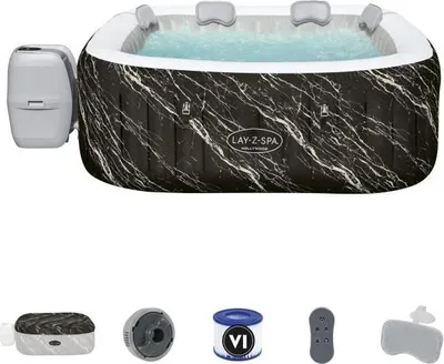 Image de Spa Gonflable, BESTWAY Lay-Z-Spa Hollywood, 180 x 180 x 66 cm, 4-6 Places, 140 Airjets, Carré, Avec Couverture et Cartouche