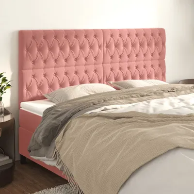Produktbild von vidaXL Kopfteile 4 Stk. Rosa 90x7x78/88 cm Samt - Kopfteil - Kopfteile - Bett-Kopfteil - Bettkopfteil