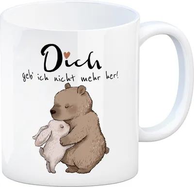Produktbild von Hase und Bär Kaffeebecher mit Spruch Dich geb ich nicht mehr her