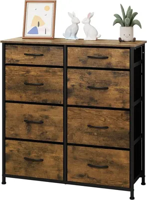 Immagine prodotto di Comodino con 8 cassetti rivestiti in tessuto e struttura in metallo | Colore marrone vintage | Dimensioni: 86x30x89 cm