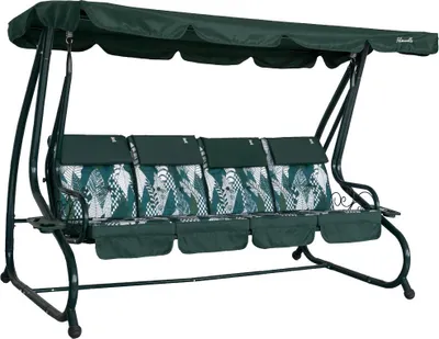 Produktbild von Garten-Schaukel 4-Sitzer, verstellbar mit neigbarem Dach, 7-cm-Kissen und Ablagefächern – Metallgestell, modernes Design und extra Komfort, ideal für Garten, Terrasse und Balkon – MIZAR XL – Grün Matrix