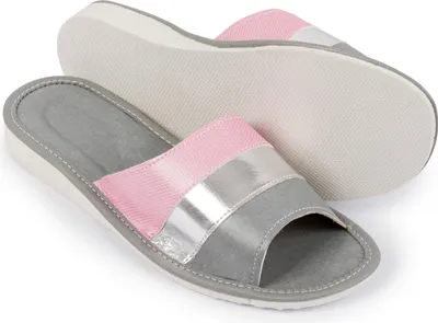 Produktbild von Damenhausschuhe rosa mit silbernen Streifen Leder Gr.36