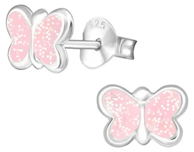 Produktbild von Kinder Ohrstecker Silber Ohrringe Schmetterling mit Glitzer